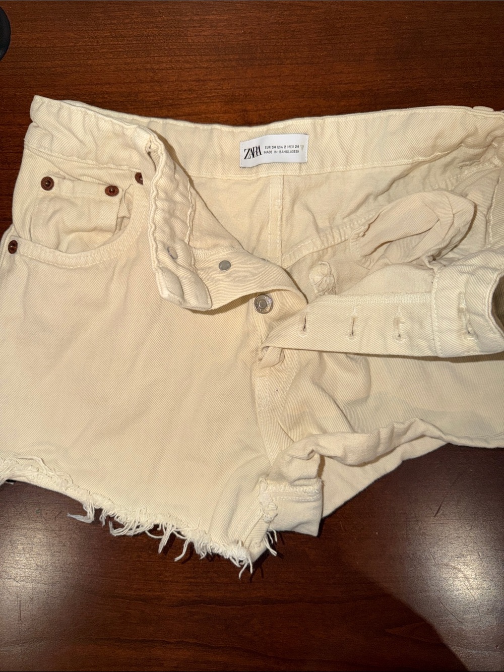 ZARA Cream Frayed Hem Denim Short-Shorts